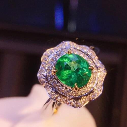 100% Natural Emerald 1.03CT Wedding Anniversary Ring Oval Shape Set Nautral Diamond Ring for Women 14k White Gold