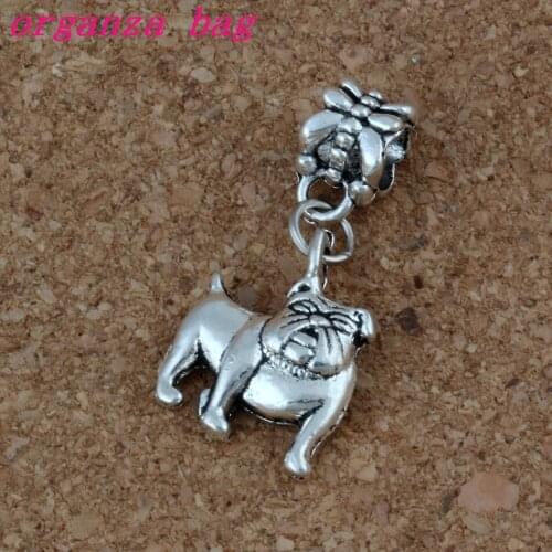 100pcs/lot Dangle Zinc alloy Cute Bulldog Charm Big Hole Beads Fit European Charm Bracelet Jewelry 13x29mm A-225a