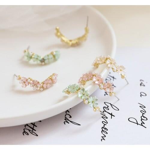 2pcs Hot Sale Fresh semicircle c-shaped earrings For Women resin flower pearl Studs Earrings fairy beauty jewelry accessories
