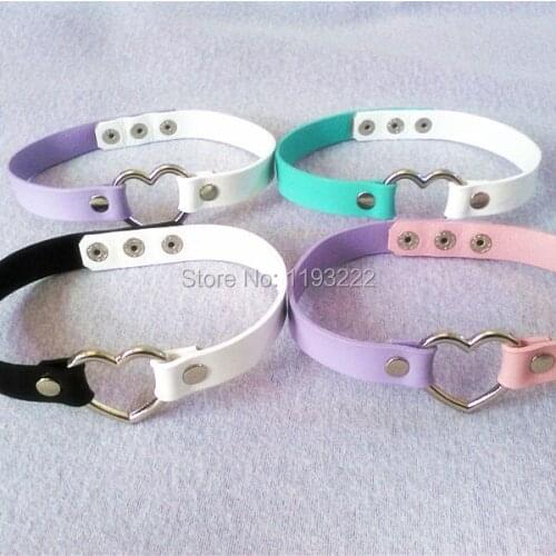5 Color Punk Lolita Handmade Real Leather Rivet Fashion Button Necklace Shaped Heart Choker Collar Necklace