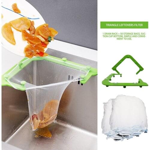 50pcs Triangle Drainage Rack Kitchen Disposable Garbage Bag Anti-clogging Sink Corner Filter Net Hanging Net Drain Basket Filter