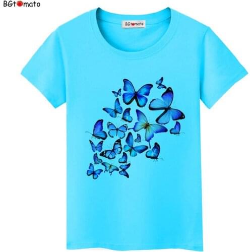 BGtomato A group of blue butterfly T-shirts women beautiful summer cool clothes Hot sale Good quality casual tees brand tops