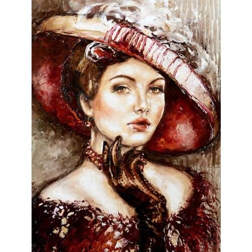 Diamond Embroidery Woman In Hat Full Square Diamond Painting Portrait Cross Stitch Mosaic Kit New Arrival Home Decor