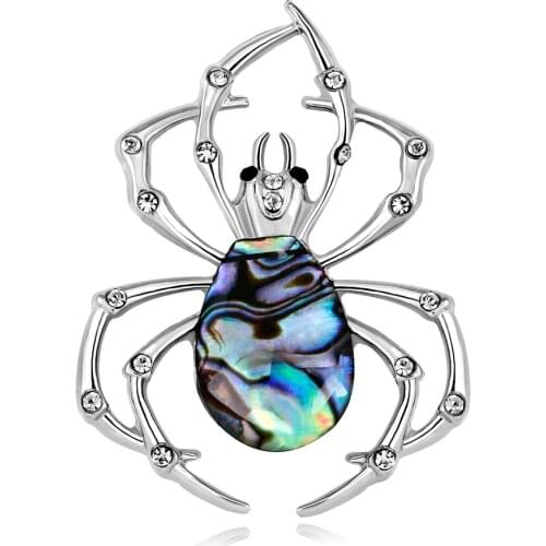 Rhinestone Alloy Natural Shell Spider Brooches Women Men Insect Animal Brooch Pins Fashion Clothese Jewelry Accessories AL334