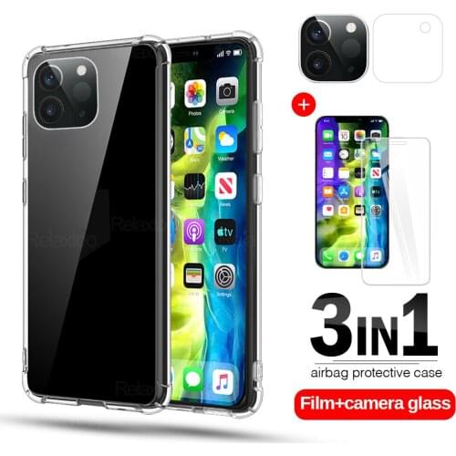 3in1 for iphone 12 mini case transparent cover for iphone 12 pro max tempered glass on for iphone12 12pro 12mini phone cover