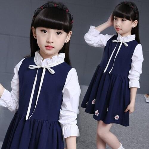 Kids clothing for Girls Princess Dresses pink navy blue 4...14 years girl Cotton lace Stitching dress Birthday Party gift
