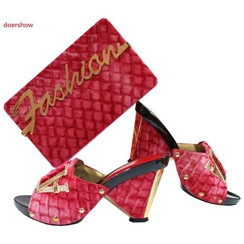Doershow New Fashion African Sandal Women Shoe And Bag To Match For Parties red Italian Shoes With Matching Bags SGF1-21