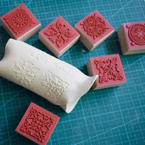 Pottery Tool Square Round Emboss Stamp Baroque Mandala Lace Texture Emboss Stamps Ceramic Polymer Clay Stamping Modeling Tools