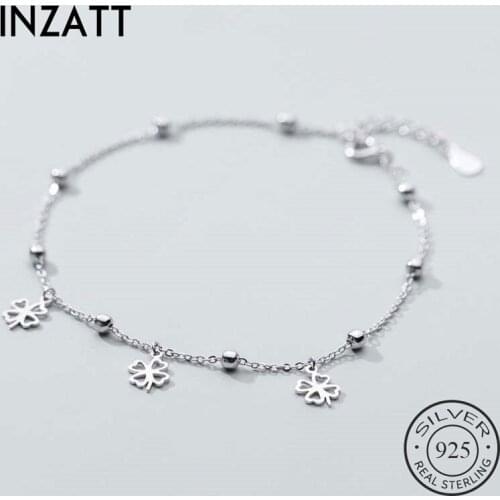 INZATT Real 925 Sterling Silver Bead Chain clover Anklet For Fashion Women Party Bohemian Fine Jewelry Plant Accessories Gift