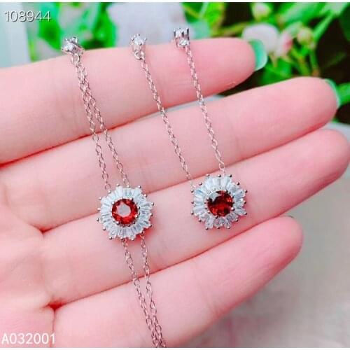 KJJEAXCMY fine jewelry natural Garnet 925 sterling silver women pendant chain necklace bracelet set support test luxury