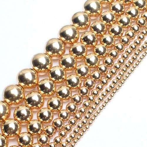 Natural Stone Light Gold Hematite Beads Round Spacer Beads For Jewelry Making DIY Bracelet Accessories 15'' 2 3 4 6 8 10 12mm
