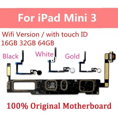Clean iCloud WIFI Version Motherboard For iPad Mini 3 With/Without Touch ID Original Unlocked Main Logicboard With Full Chips