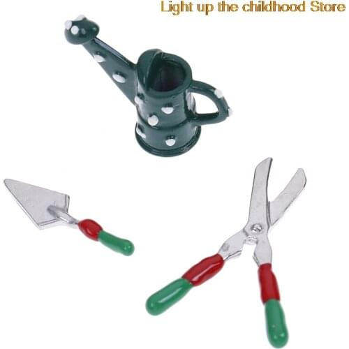 1/12 Dollhouse Miniatures Watering Can and Gardening Tools Set for Dolls House Garden Decoration Kids Classic Toy 3pcs/lot