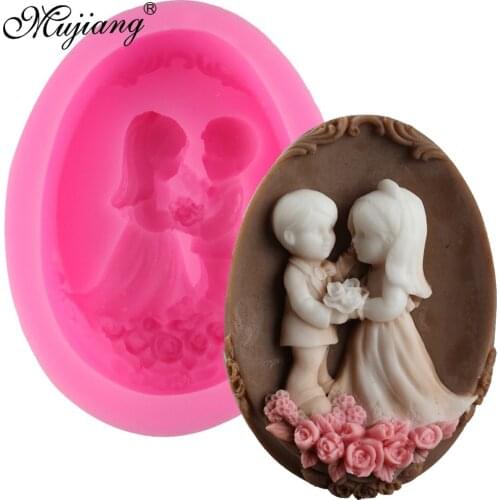 Mujiang Bride Bridegroom Silicone Soap Molds Resin Clay Candle Mold Wedding Fondant Cake Decorating Chocolate Baking Moulds