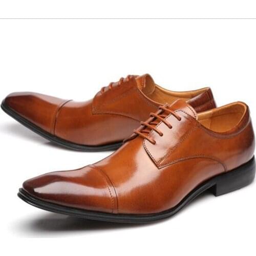 Mens shoes formal genuine leather black oxfors male shoes business office dress derby men shoe square toe lace up sapato social
