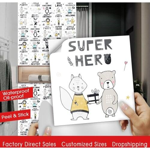 10pcs/set Nordic Style Cartoon Animals Crystal Hard Tiles Wall Sticker Kitchen Floor Home Renovation Wallpaper Vinly Art Mural