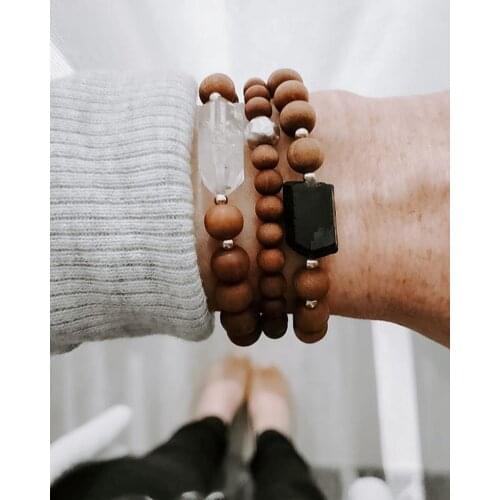 5Pcs/Lot Natural Black Toumaline Nugget Beads 8mm Sandalwood Prayer Beads Elastic Mala Bracelet Buddhist Meditation Jewelry