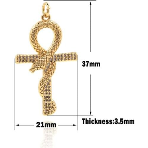 Cubic Zirconia Cross-Shaped Pendant CZ Cross Snake-Shaped Necklace Religious Gold Coin Pendant Necklace Pendant 37×21×3.5mm