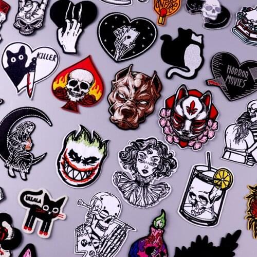Punk Animal Patch Iron On Patches On Clothes Skull Embroidery Patches For Clothing Fusible Patch Sticker For Clothes Applique