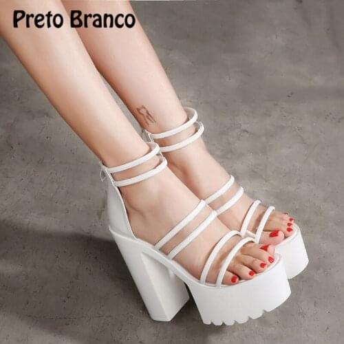 PRETO BRANCO Summer Fashion Sponge Cake Stage Thick with Fish Mouth Hate Sky High Transparent Super High Heel Word Sandals ZYW