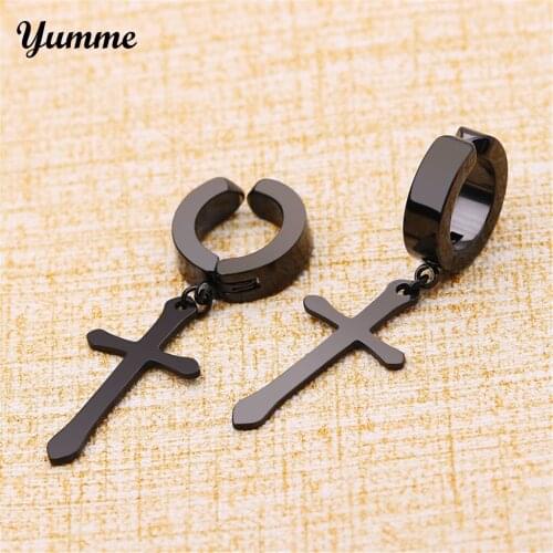 1 Pair Stainless Steel Dangle Cross Stud Earrings For Men Women Hoop Stud Earrings Set Vintage Jewelry Set Non-pierced Clip #BL5