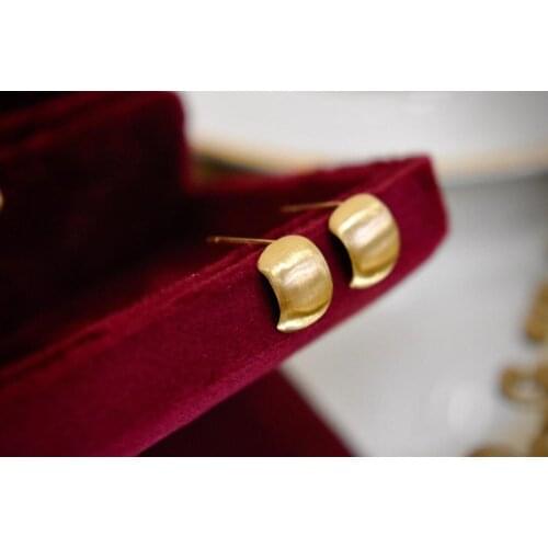 MADALENA SARARA Pure 18k Gold Earrings Simple C Type Women Earrings 18K Yellow Gold AU750 HandCraft Surface Processed