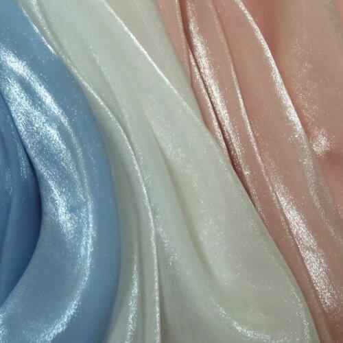 Chiffon Organza Fabric Sequin By The Meter for Wedding Dress Dance Skirt Sewing Polyester Textile Soft Cloth Plain Black White