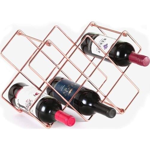 Foldable Creative Simple Geometric Metal Tabletop Wine Holder for Home Decoration