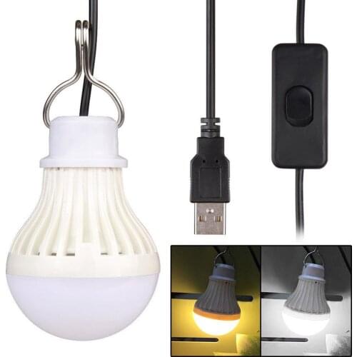 USB Switch Camping Bulb Flashlight Outdoor Travel Fishing LED 5W Super Bright Hiking Emergency Light Lantern Lamp