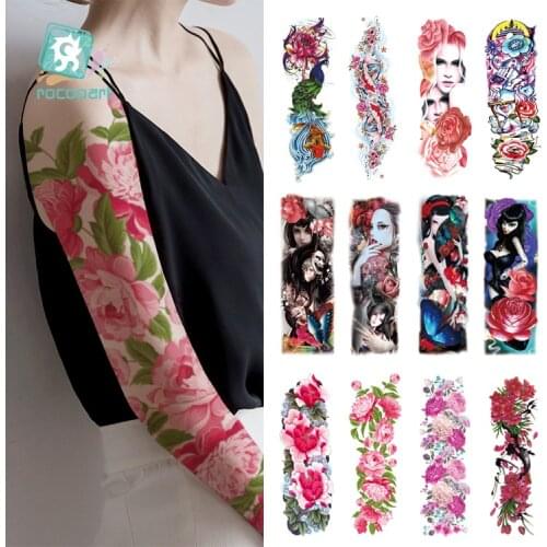 AC Beauty Full Arm sleeve Tattoo Extra Large Leg Temporary Tattoos Full Flower Skull Angel rose Body Art Tattoo Stickers 16*48CM