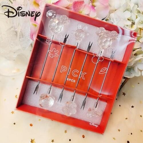 Disney Mickey Mouse Stainless Steel Fruit Fork Set Cute Cartoon Fruit Fork 6 Pieces Into Birthday Gift Gift Collection