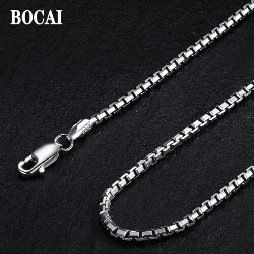 S925 sterling silver Thai, handmade necklace retro, box chain men and women fashion clavicle chain