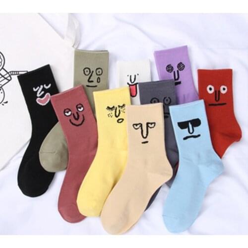 1Pairs Trend Funny Expression Hip-hop Cotton Socks Womens Socks Mid-tube Casual Fashion All-match Fashion Socks