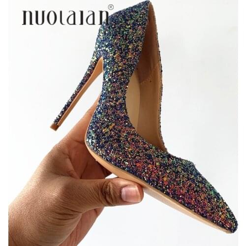 2019 NEW Fashion Women Party Wedding Shoes Sequined Sexy Stilettos High Heels Pointed Toe Women Pumps
