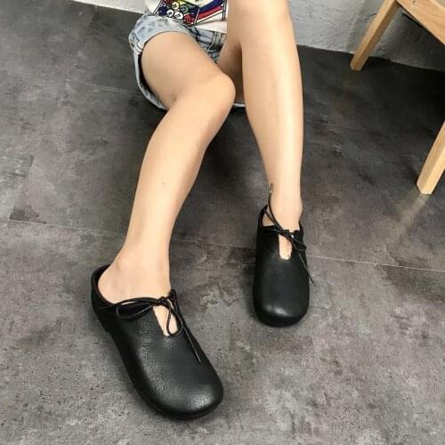 Summer Flats Lady Sandals Slippers Genuine Leather Solid Slip On Round Toe Female Slippers Outdoor Slipper Shoes Woman Slides