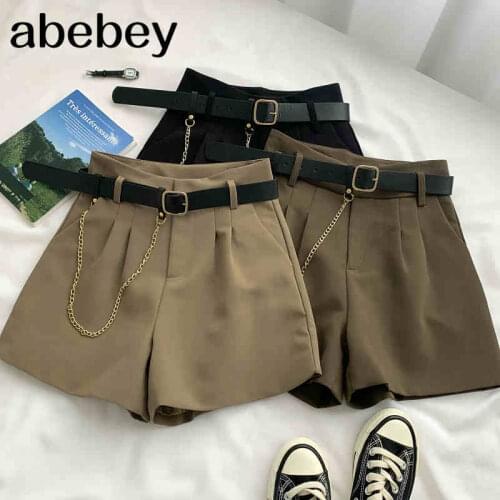 2021 New Summer Women Fashion All-match wide leg Shorts high waist slim casual Sashes solid Shorts
