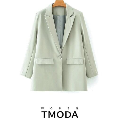 TMODA325 Women 2020 Fashion Office Wear Single Button Blazer Coat Vintage Long Sleeve Pockets Female Outerwear Chic Tops