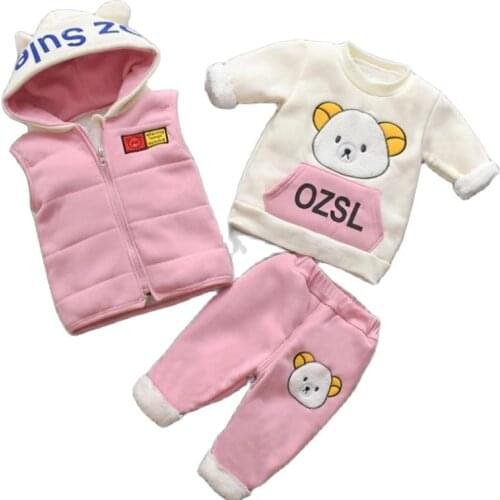 Winter Girls Clothes Sets Velvet Cartoon Long Sleeved Keep warm hoody +pants Sports Suits New year Boy Clothing Kids Suit 0-5Y