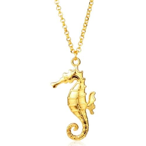 Gold Color Sea Horse Pendant Necklace Sea Animal Hippocampus Shape Necklaces Jewelry Cut Gift for Friends Kids
