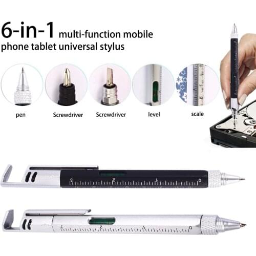 1/2/4pcs 6-In-1 Multifunctional Screwdriver Level Ruler Plastic Tool Pen Phone Level Instrument Touch Screen Pen