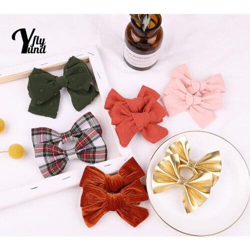 Yundfly 1 PCS Fashion Plaids Print Bows Toddler Hair Clip Cute Handmade Bowknot Bangs Hairpin Baby Headwear Christmas Decoration