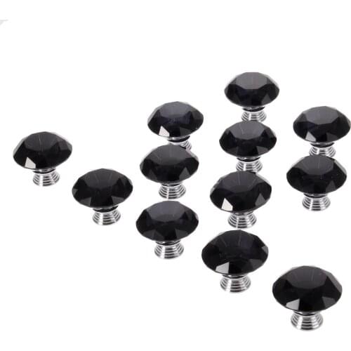 12Pcs 40mm Black Diamond Shape Crystal Glass Knob Drawer Cupboard Pull Handles Kitchen Door Wardrobe Hardware