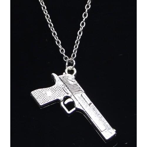 20pcs New Fashion Necklace 45x20mm gun browning pistol Pendants Short Long Women Men Colar Gift Jewelry Choker