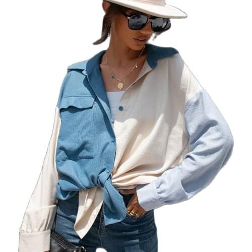 2021 Factory Price Fashion Womens Clothing New Style Womens Autumn And Winter Solid Color Stitching Shirt Women