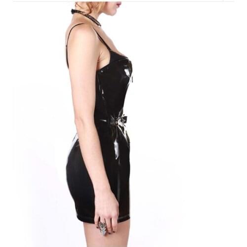 2021 Sexy Shiny Black PVC Wet Look Off Shoulder Bodycon Dress Plus Size Hot PVC Latex Dress With Front Zipper Strapless Dress