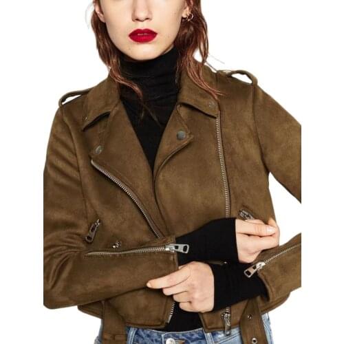 2021 Women Autumn Winter Thick Fake Suede Faux Leather Jackets Sashes Lady Matte Motorcycle Coats Biker Zipper Pocket Streetwear