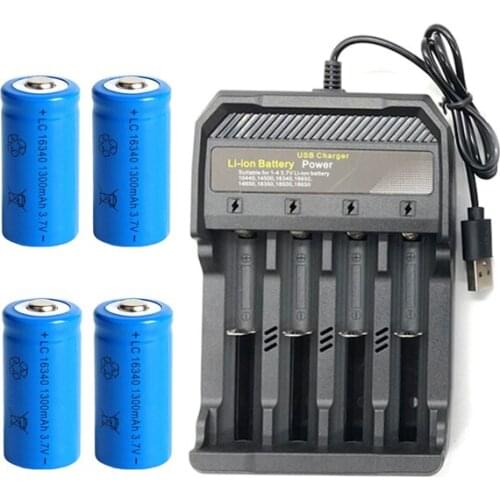 3.7V 1300mAh 16340 Li-ion Rechargeable Batteries CR123A Battery For LED Flashlight Travel Wall Charger For 16340 CR123A Battery
