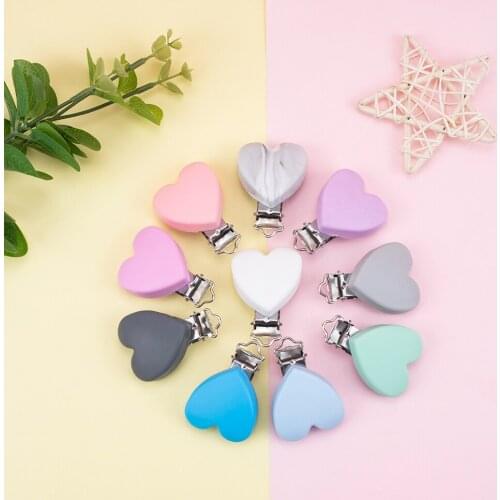 Sunrony 3pcs Heart Shaped Pacifier Clips Silicone Baby Nippe Holder Clip Non-toxic Nipple Clasps Pacifier Chain Silicone Rodent