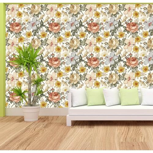 3d Retro Flowers Nordic Wallpapers for Living Room Bed Walls In Rolls Sticker Nature Green Background Self Adhesive Home Decor