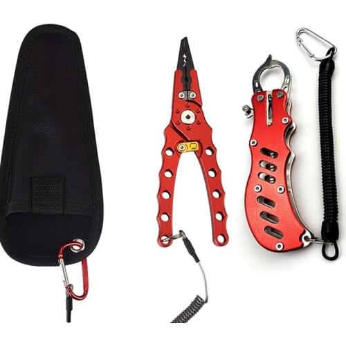 Aluminum Fishing Pliers Hook Removers Lure Pliers Fish Holder Lip Grabber Gripper, Hollow design with attribute latch